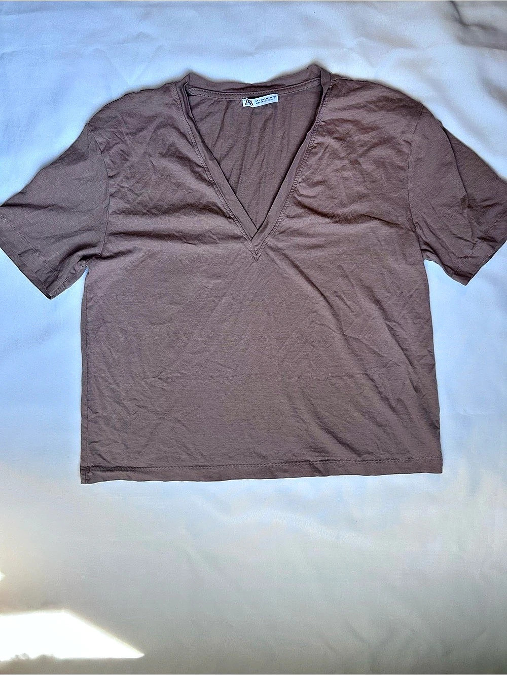 Zara V-Neck Short Sleeve Tee in Brown